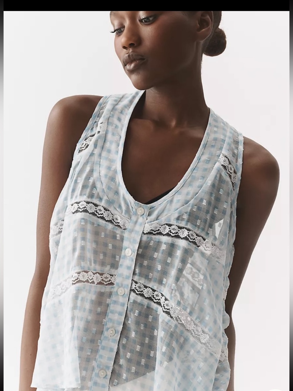 Anthropologie Light Blue Sheer Swing Button Front Tank.